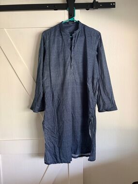 Junaid Jamshed Men's Blue Long Kurta - Classic Collar S 100% Cotton